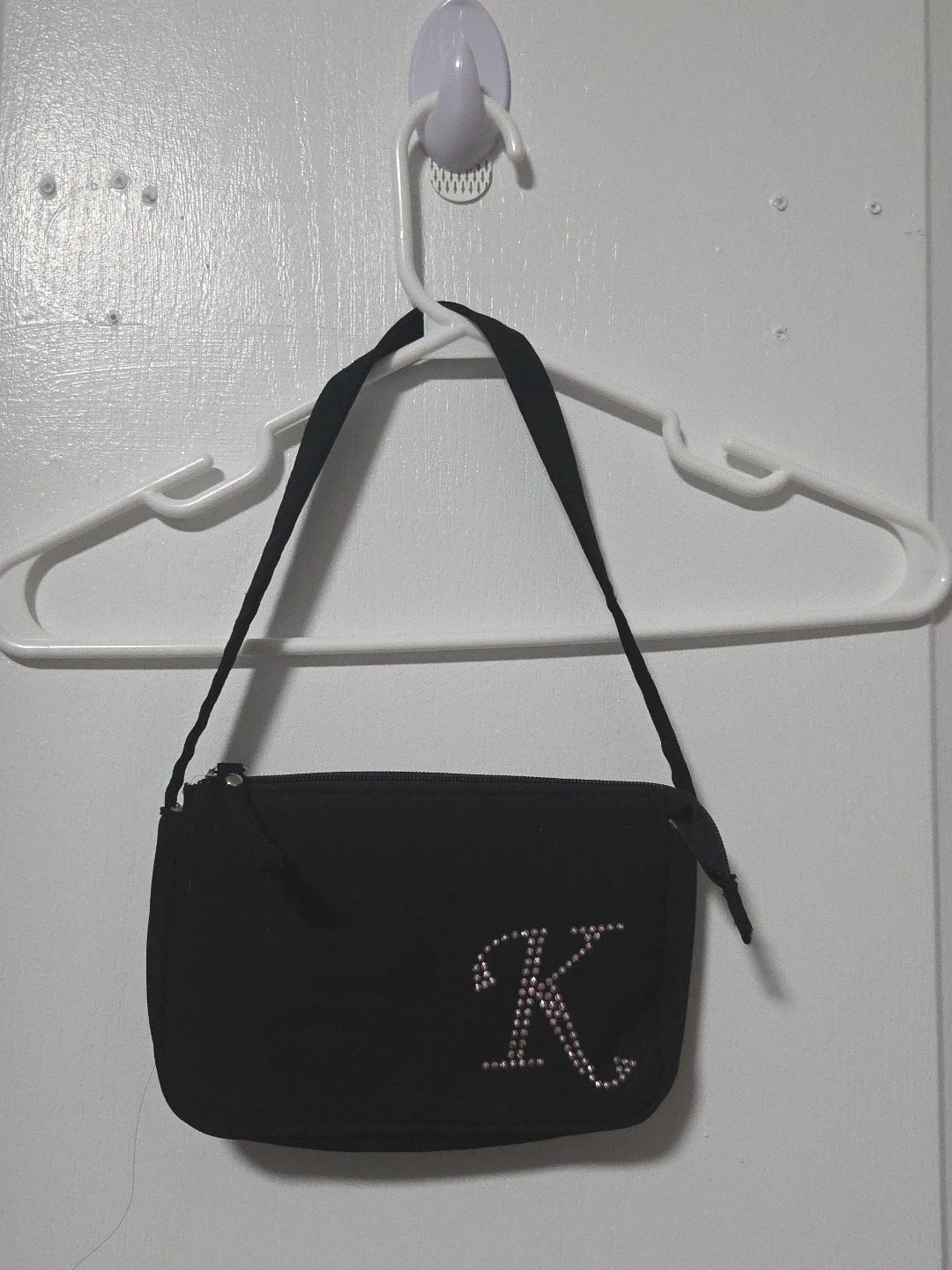 Y2K Black Baguette Bag with Rhinestone K