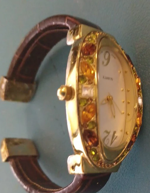 Women's Gold Tone Crystal Cuff Watch