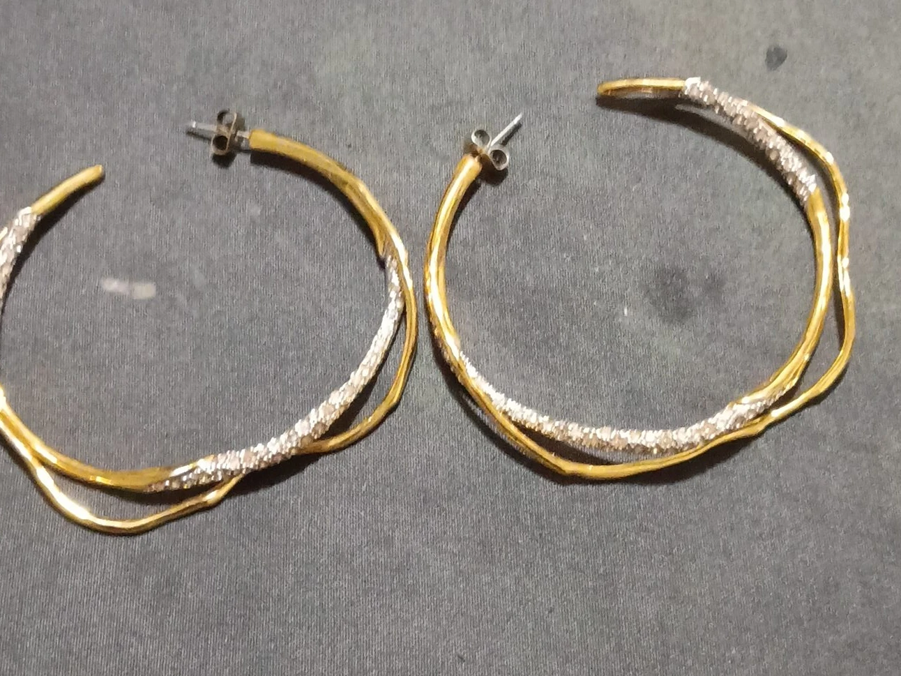 Gold Tone Hoop Earrings with Rhinestone Detail