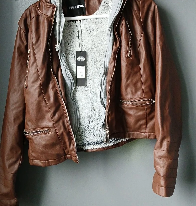 Fashion Nova Kyla Moto Jacket Chocolate Size S