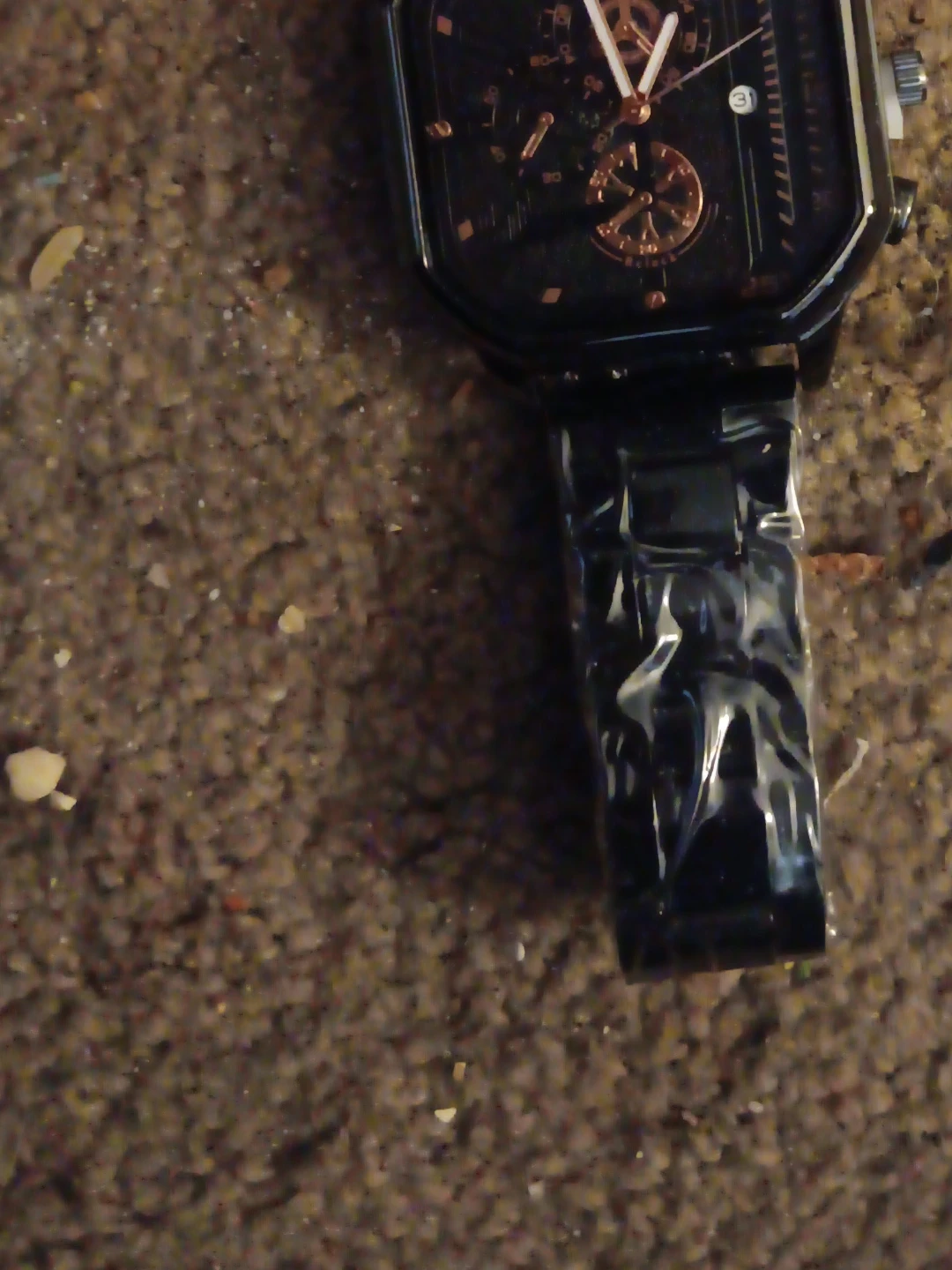 Men's Black Analog Watch with Rose Gold Accents