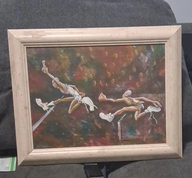 Framed Painting of Hurdlers