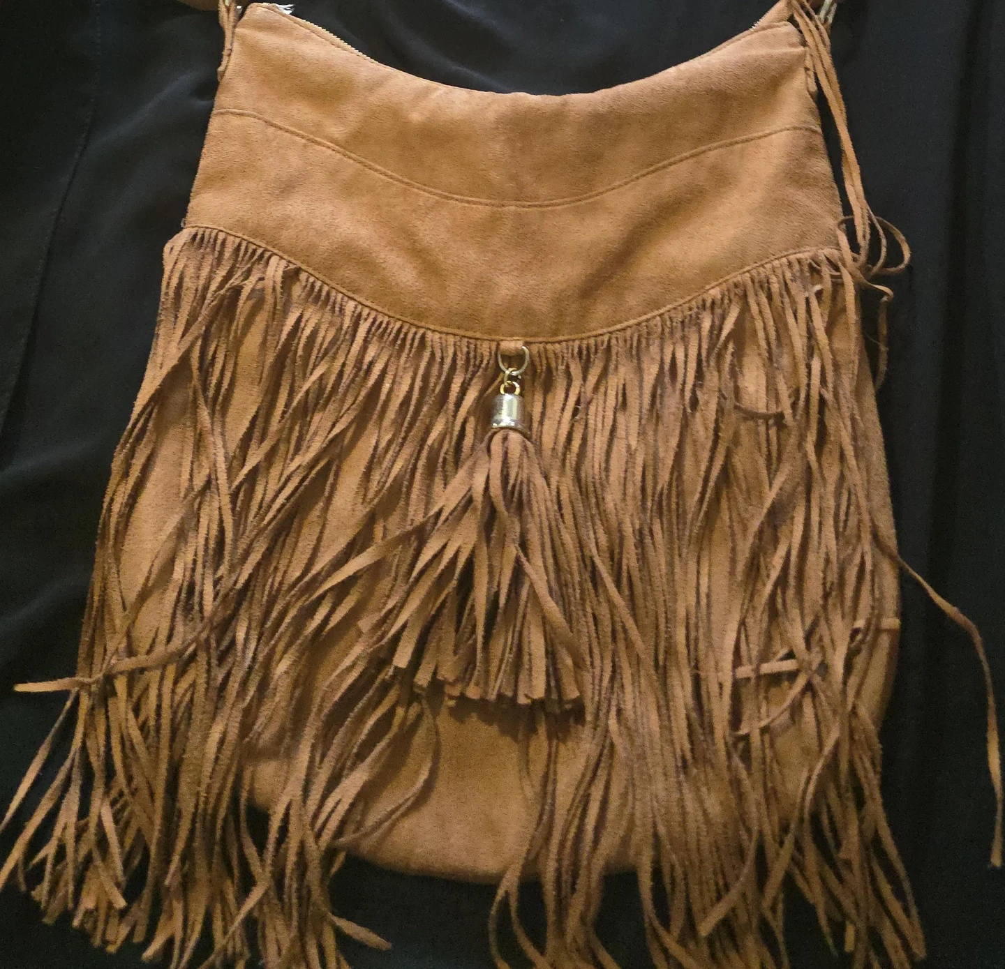 Brown Suede Fringe Crossbody Bag