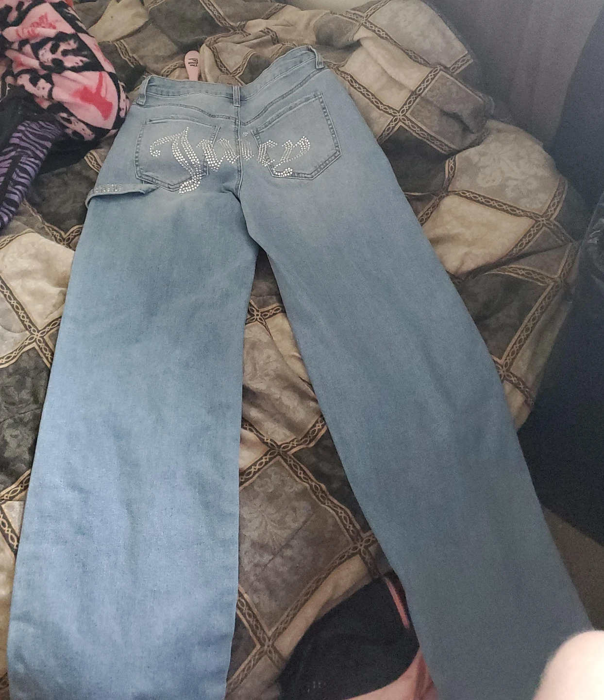 Juicy Couture Light Wash Rhinestone Pocket Jeans