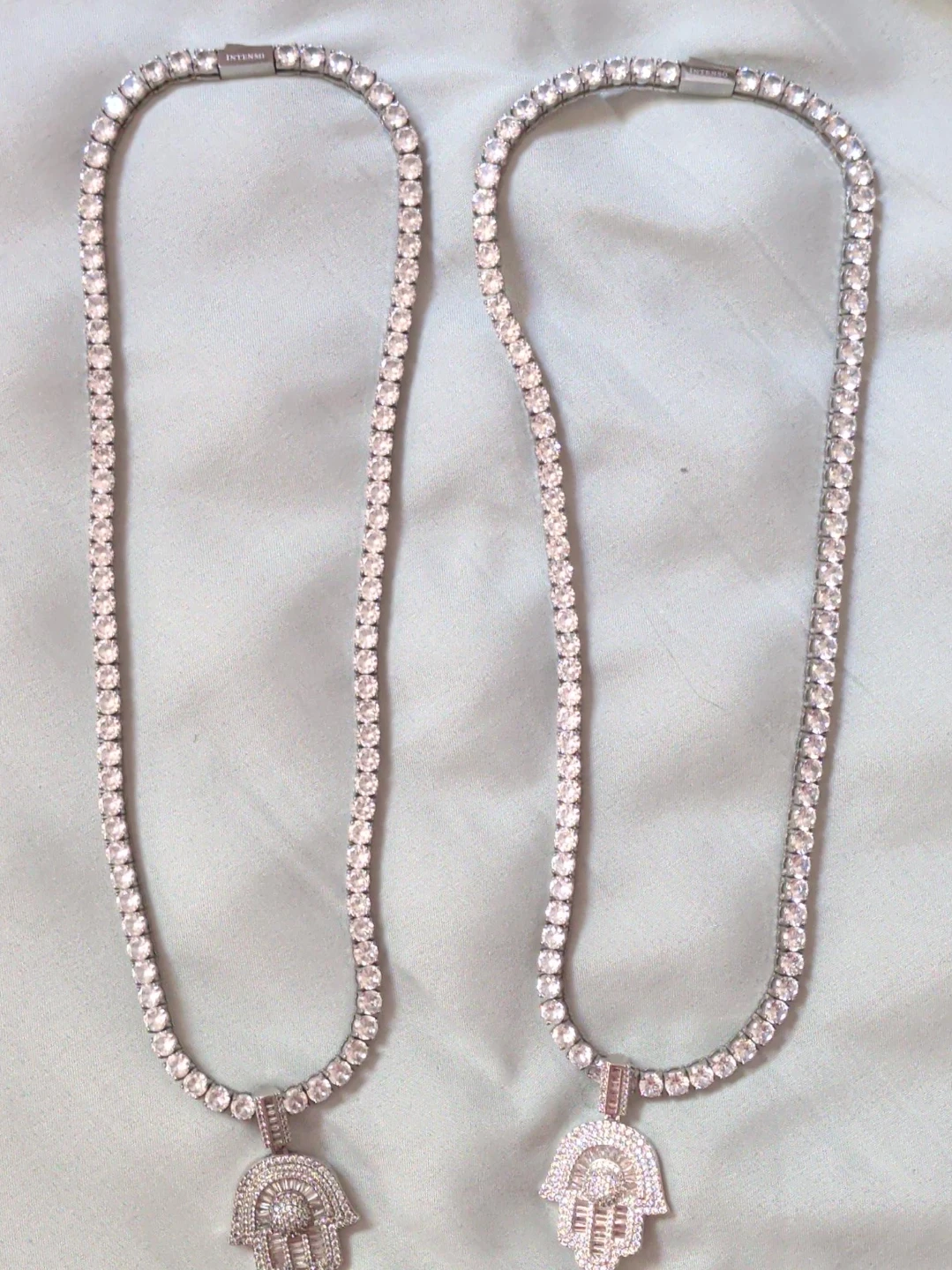 Set of 2 "INTENSN" Hamsa Hand Pendants with Tennis Chains