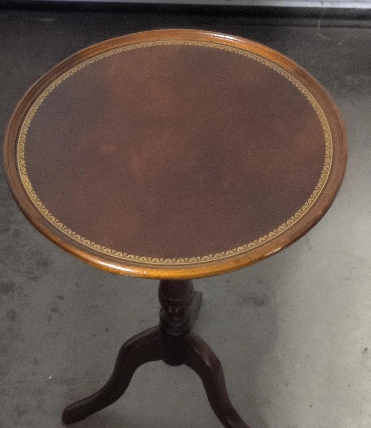 Wooden Pedestal with Leather inlay Side Table - Vintage