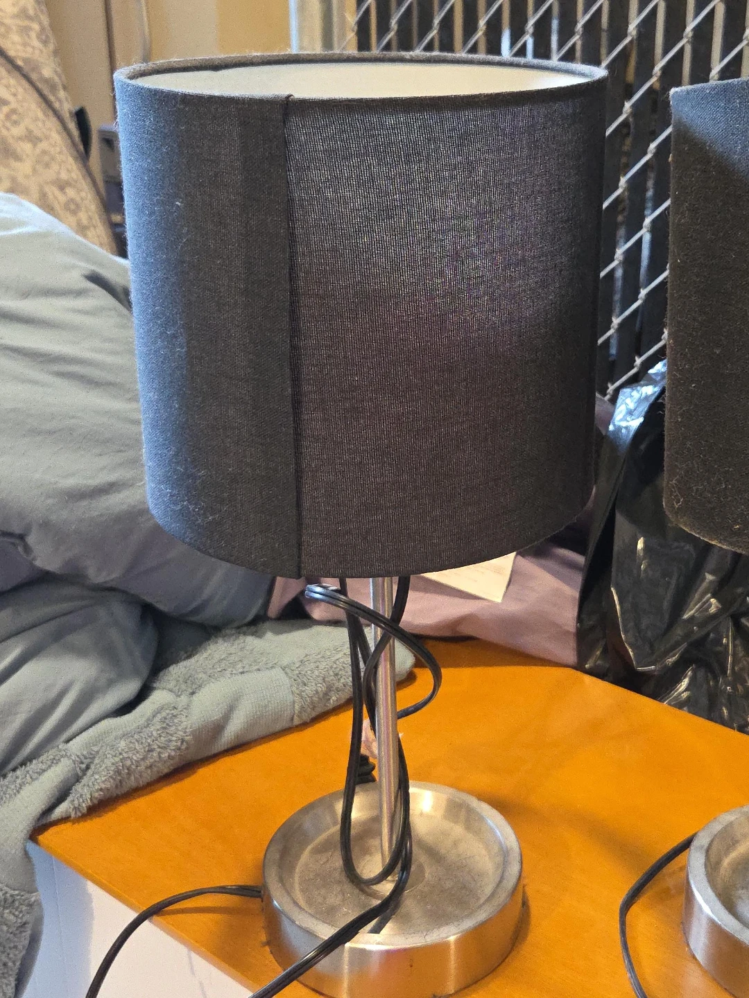 Set of 2 Black Fabric Table Lamps with Silver Base