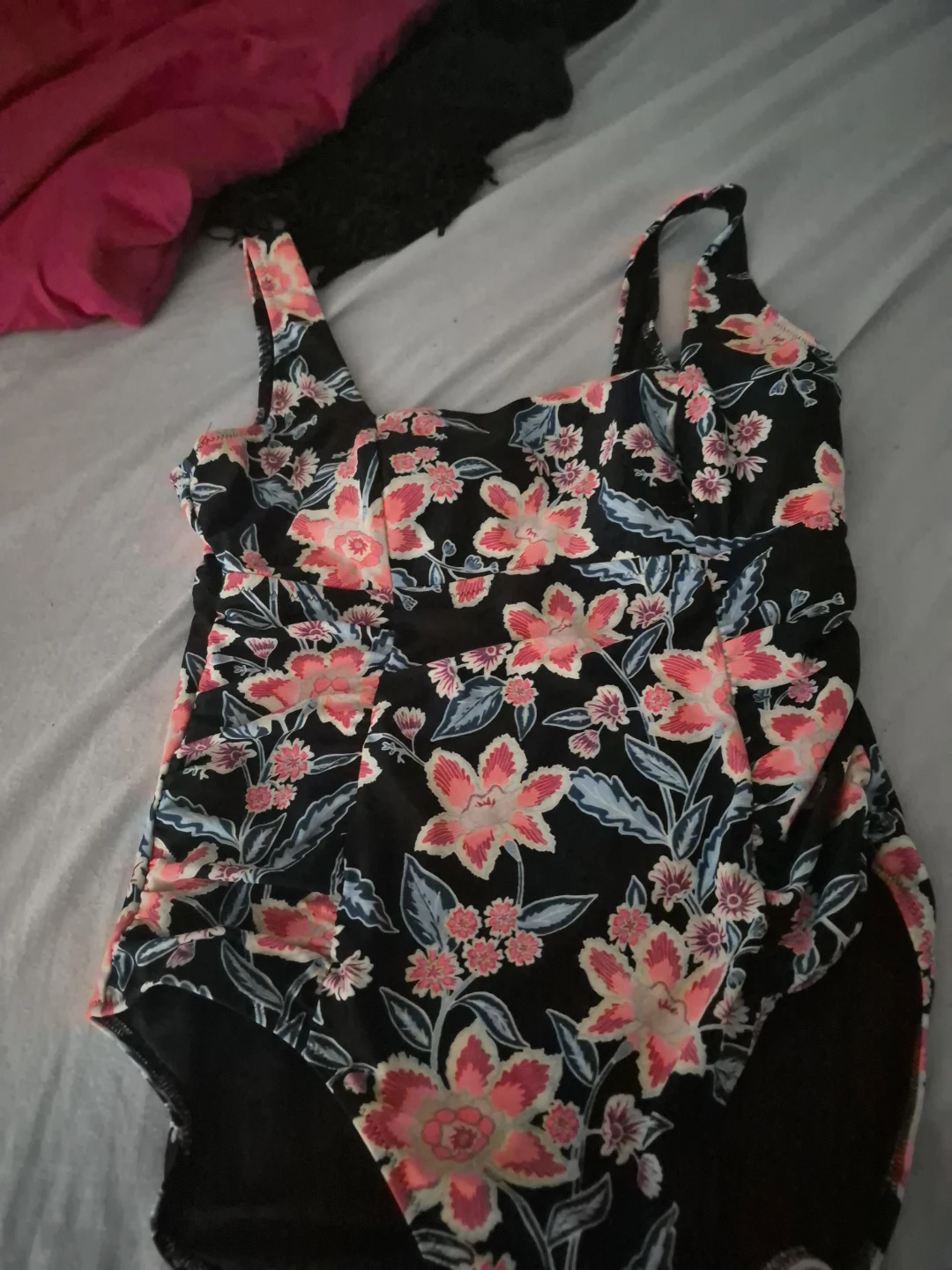 Black floral one-piece swimsuit