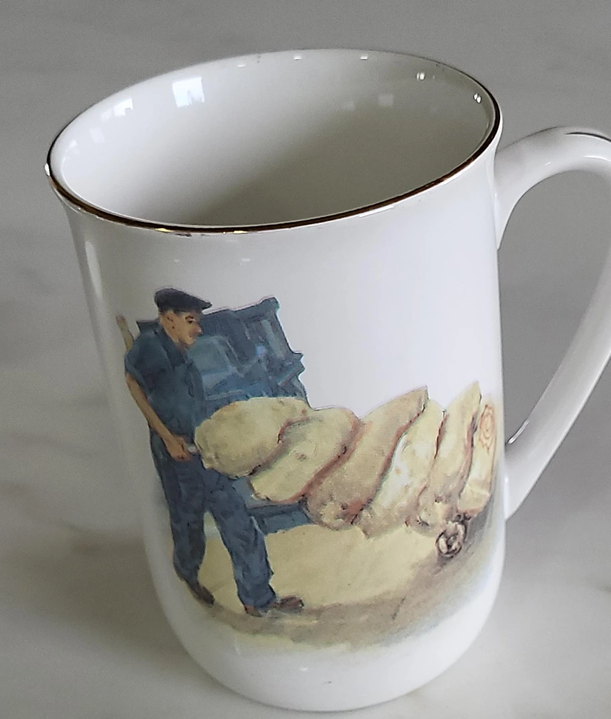 White Ceramic Mug with Vintage Artwork