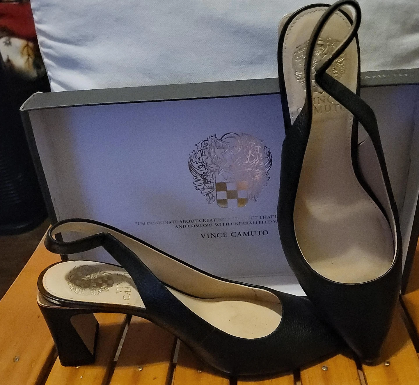 Vince Camuto Black Leather Slingback Heels