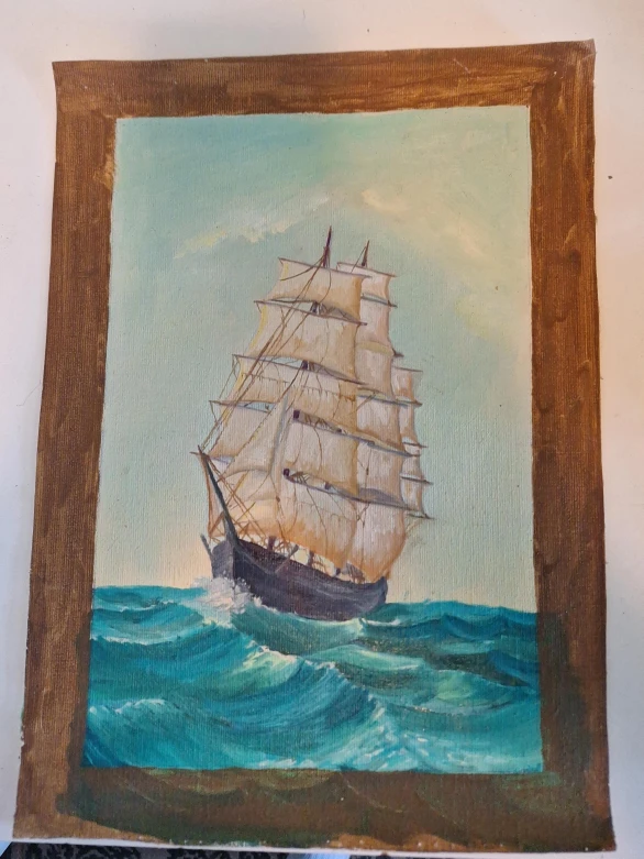 Oil Painting of a Tall Ship at Sea