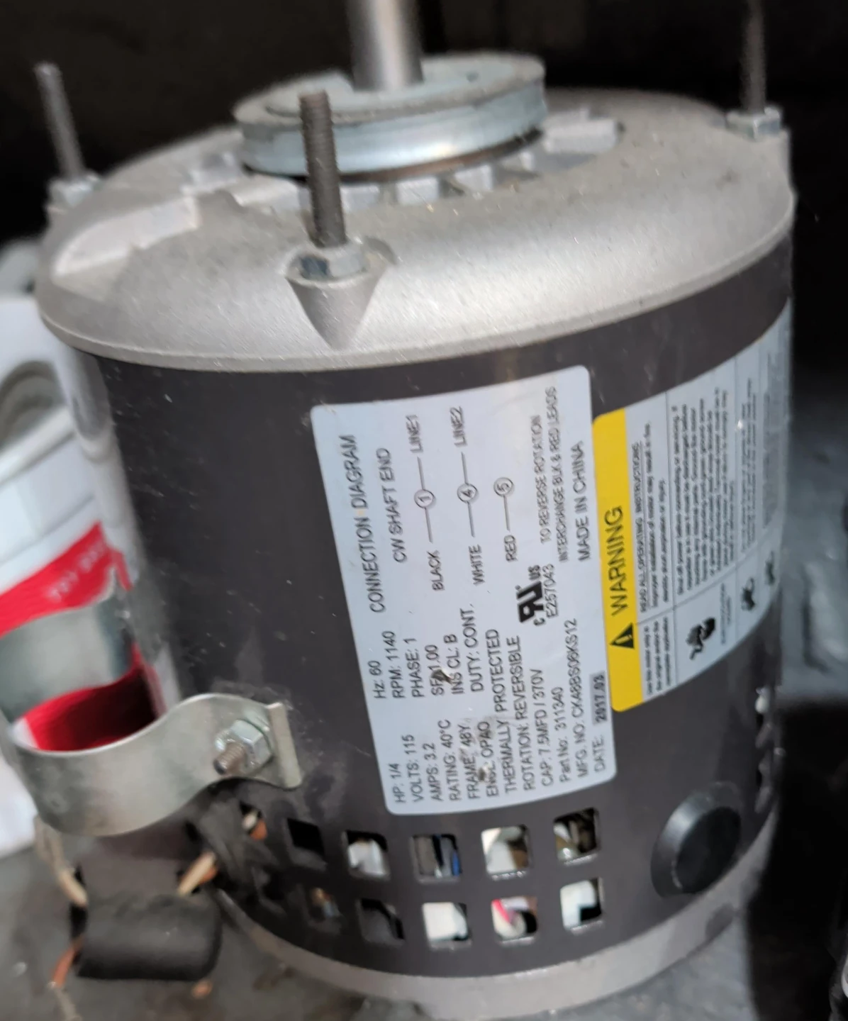 1/4 HP 1140 RPM 115V HVAC Motor