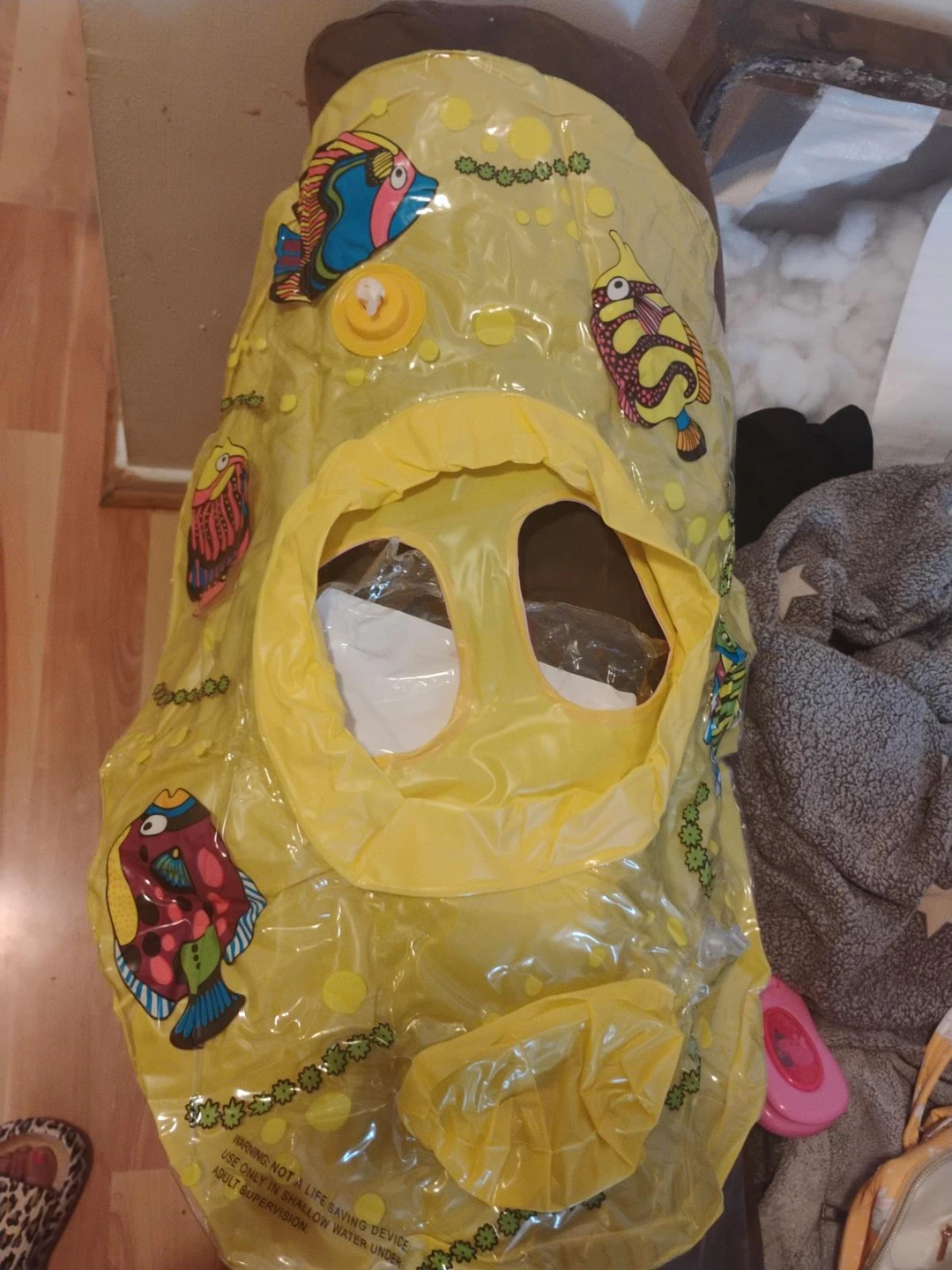 Yellow Inflatable Baby Swim Seat with Fish Design