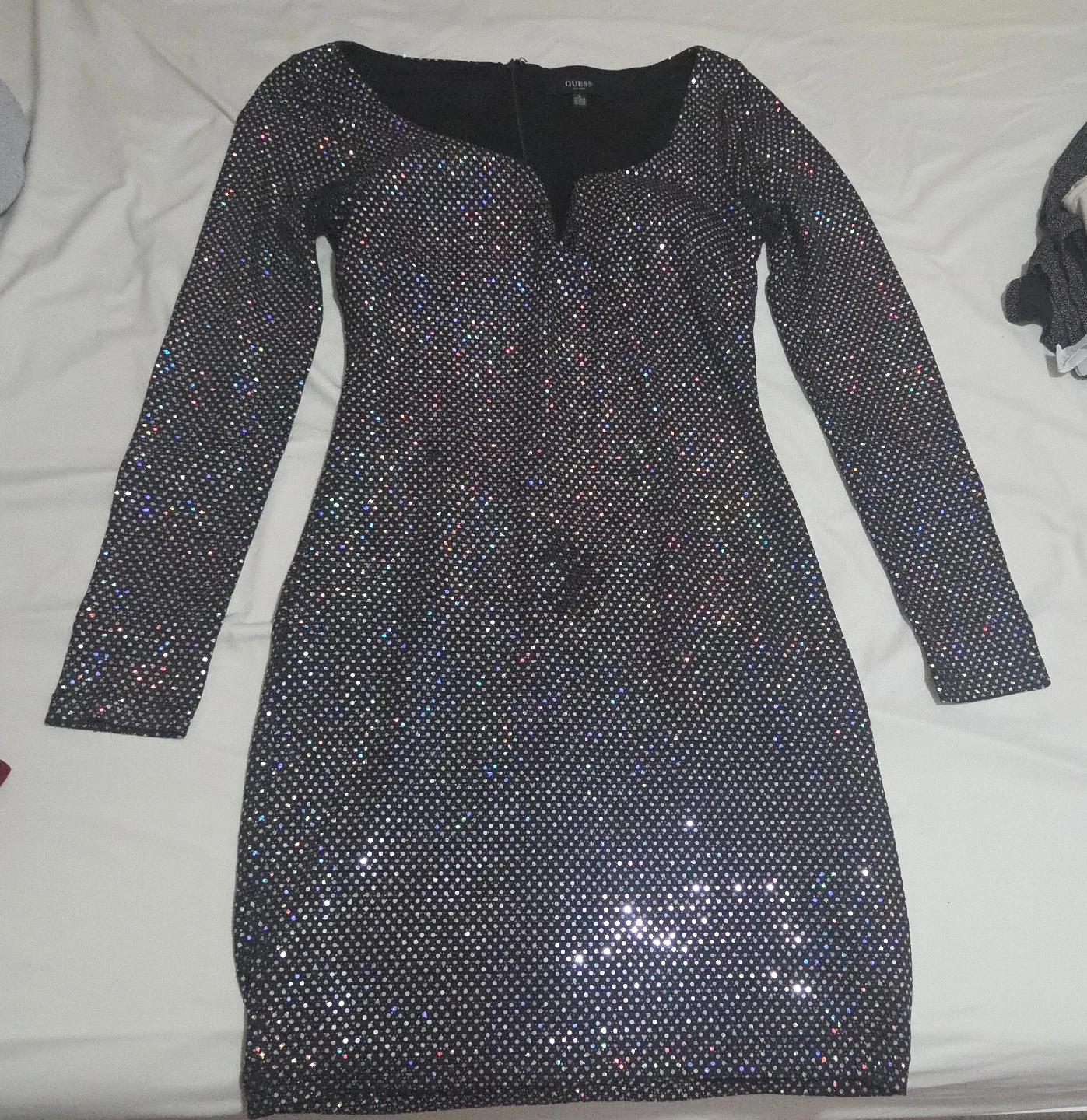 GUESS Black Sequin Long Sleeve Mini Dress