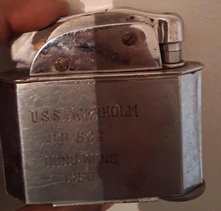 Vintage USS ACERHOLM DD 826 Lighter - Hong Kong 1950