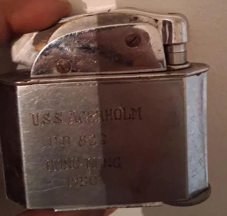 Vintage USS ACERHOLM DD 826 Lighter - Hong Kong 1950