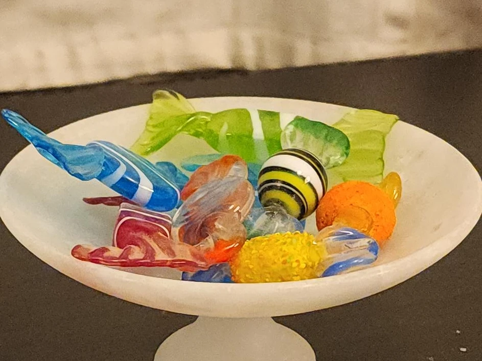 Glass Candy Dish with Decorative Glass Candies