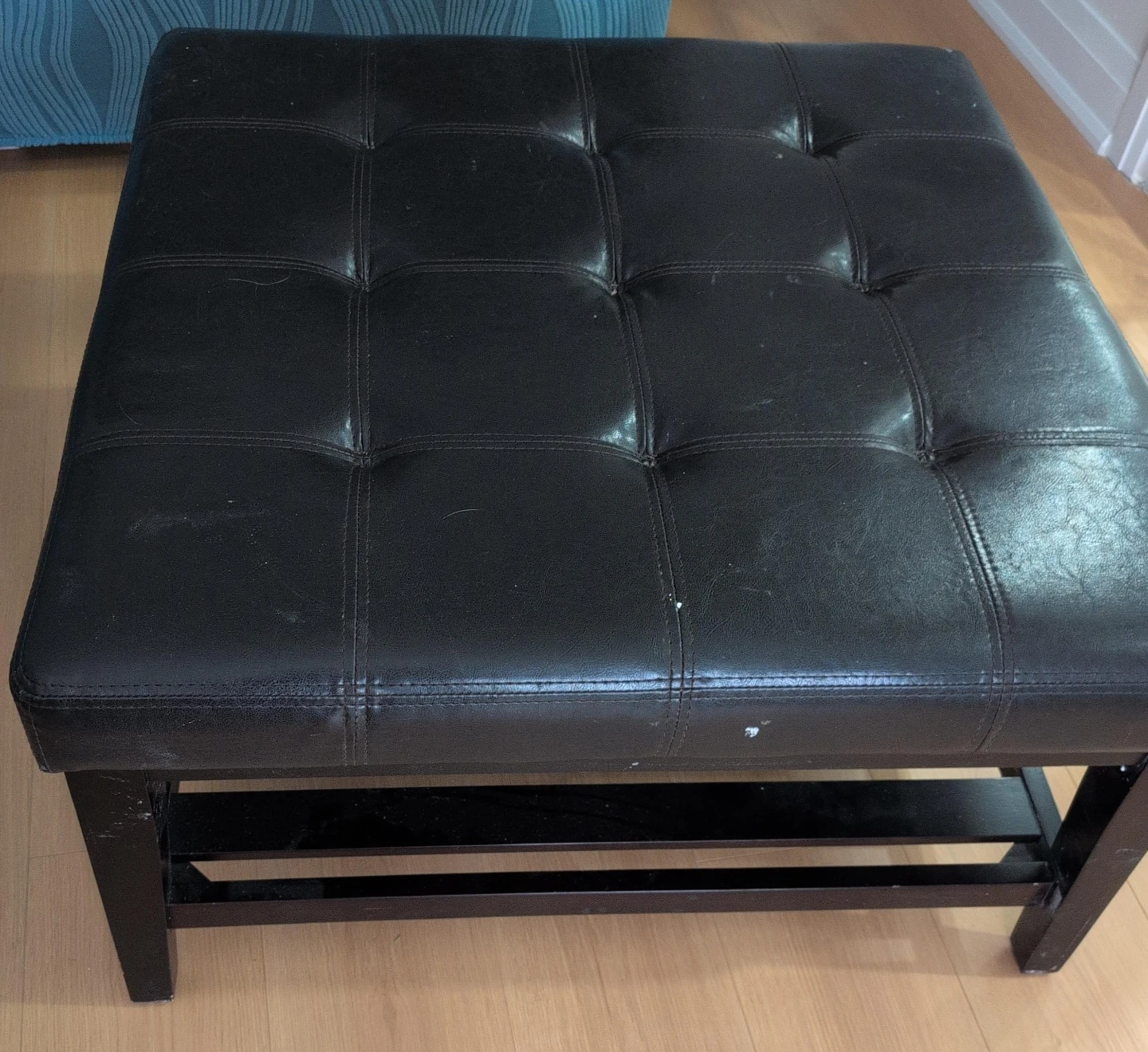 Black Faux Leather Tufted Storage Ottoman Bench