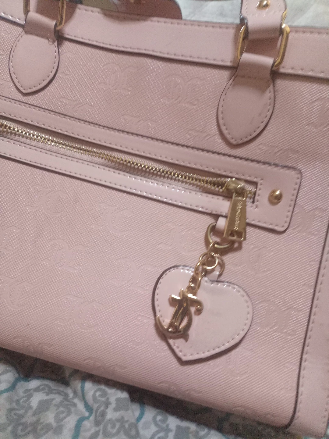 Juicy Couture Pink Embossed Heart Charm Handbag
