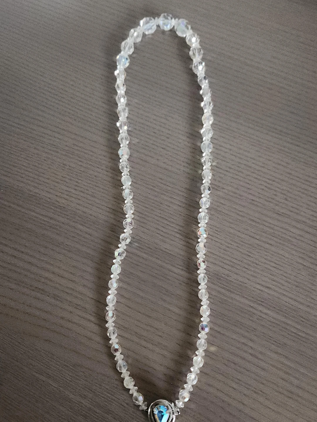 Clear Crystal Bead Necklace with Blue Pendant