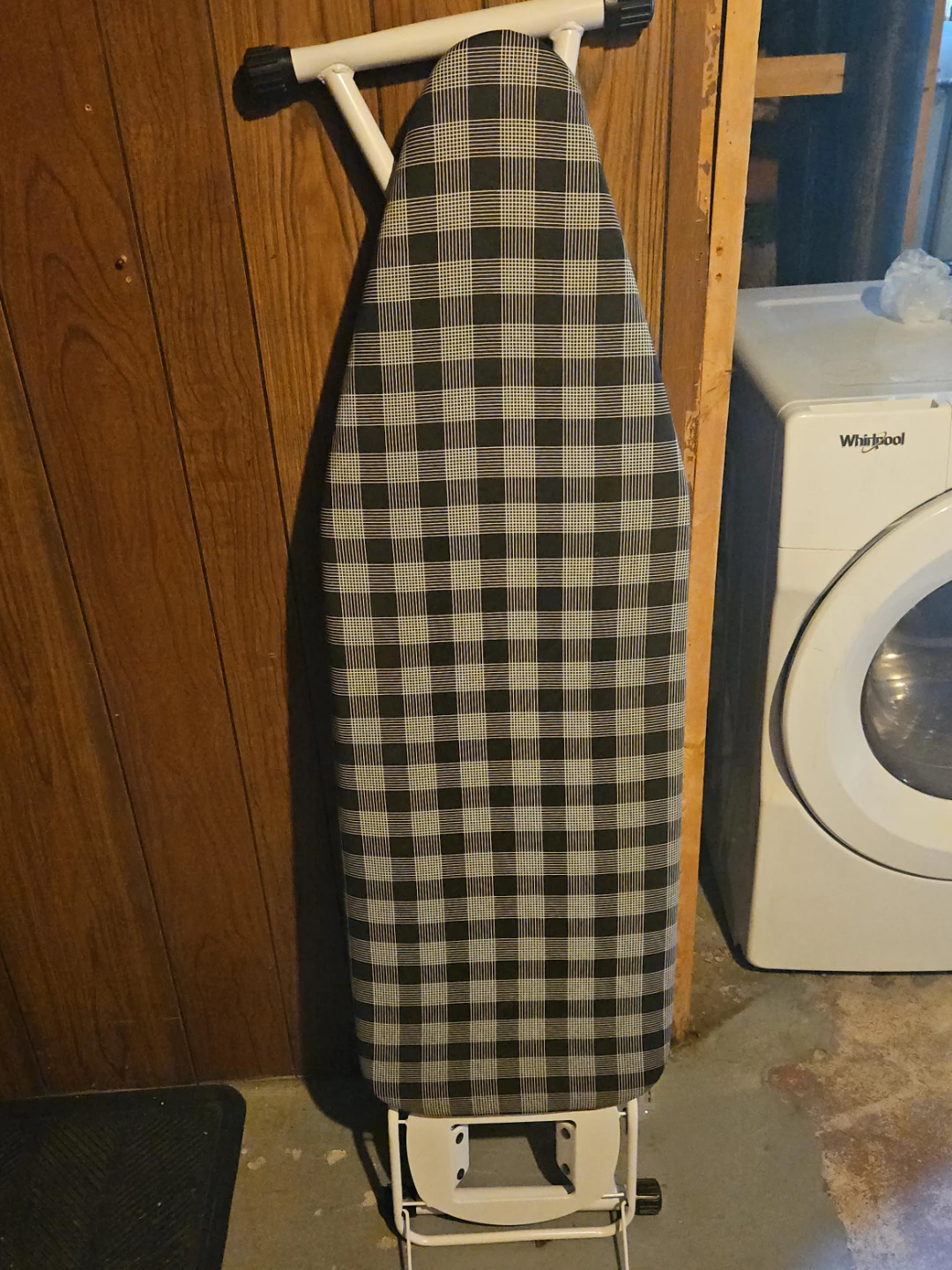 White Folding Ironing Board with Plaid Cover