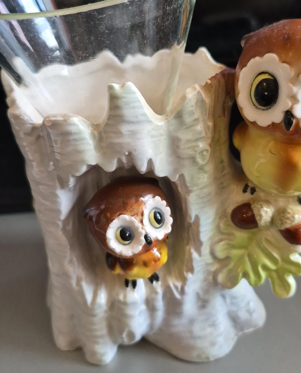 Ceramic Owl Planter with Glass Insert