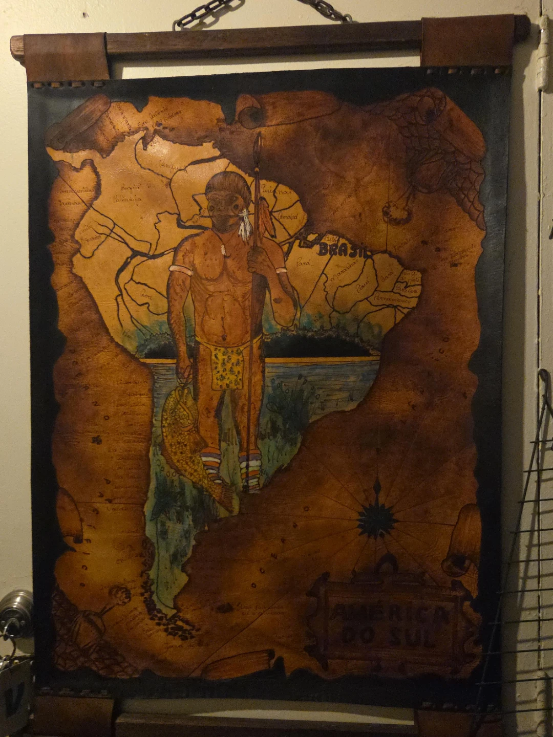 South America Leather Wall Hanging Map Art