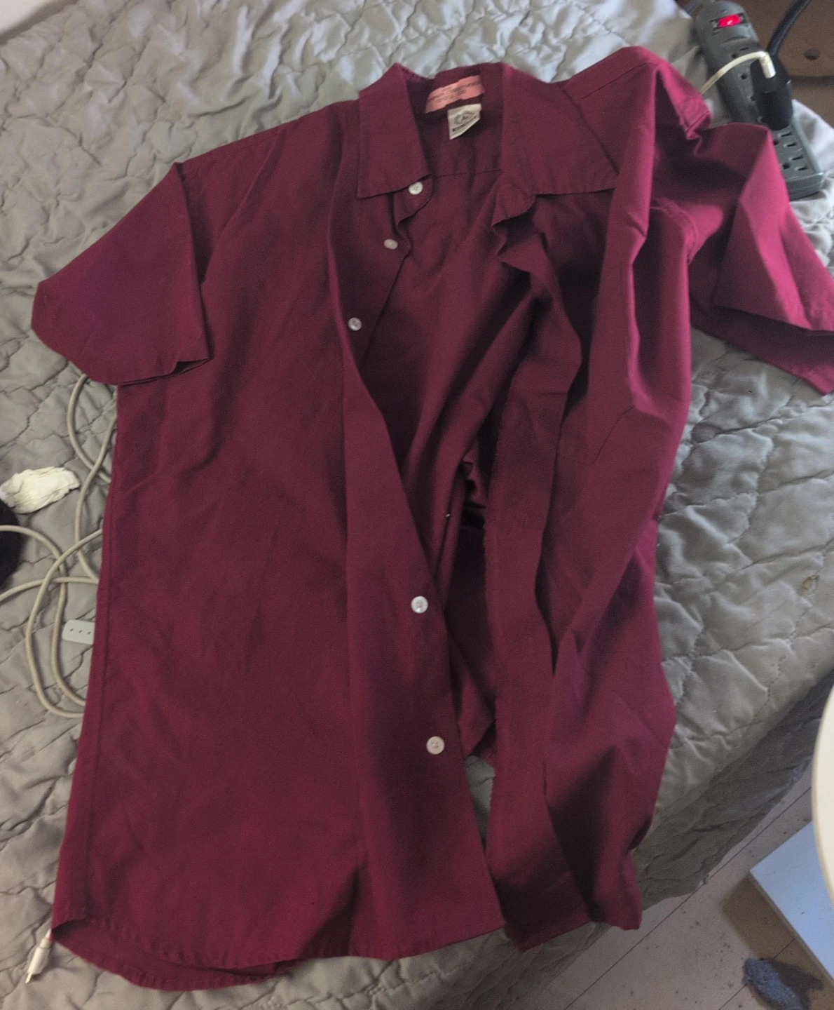 Maroon Short Sleeve Button-Up Shirt