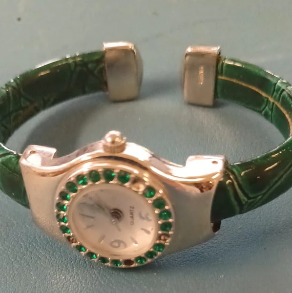Women's Green Croc-Embossed Cuff Watch with Rhinestones