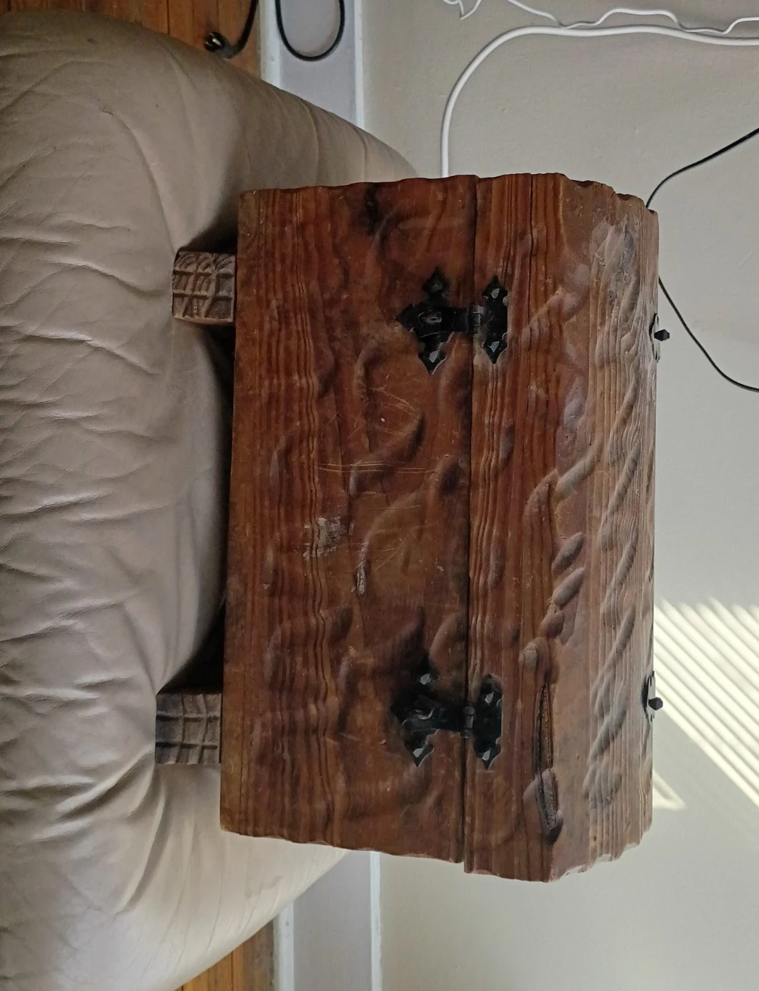 Rustic Wood Storage Chest with Ornate Hinges