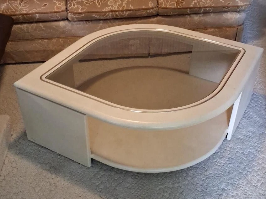 Cream Oval Coffee Table with Glass Top