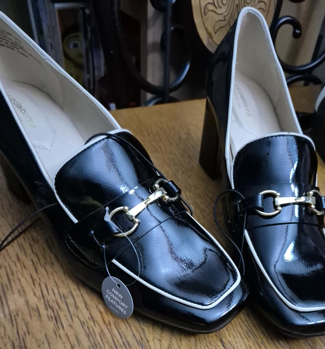 Liz Claiborne Black Patent Block Heel Loafers