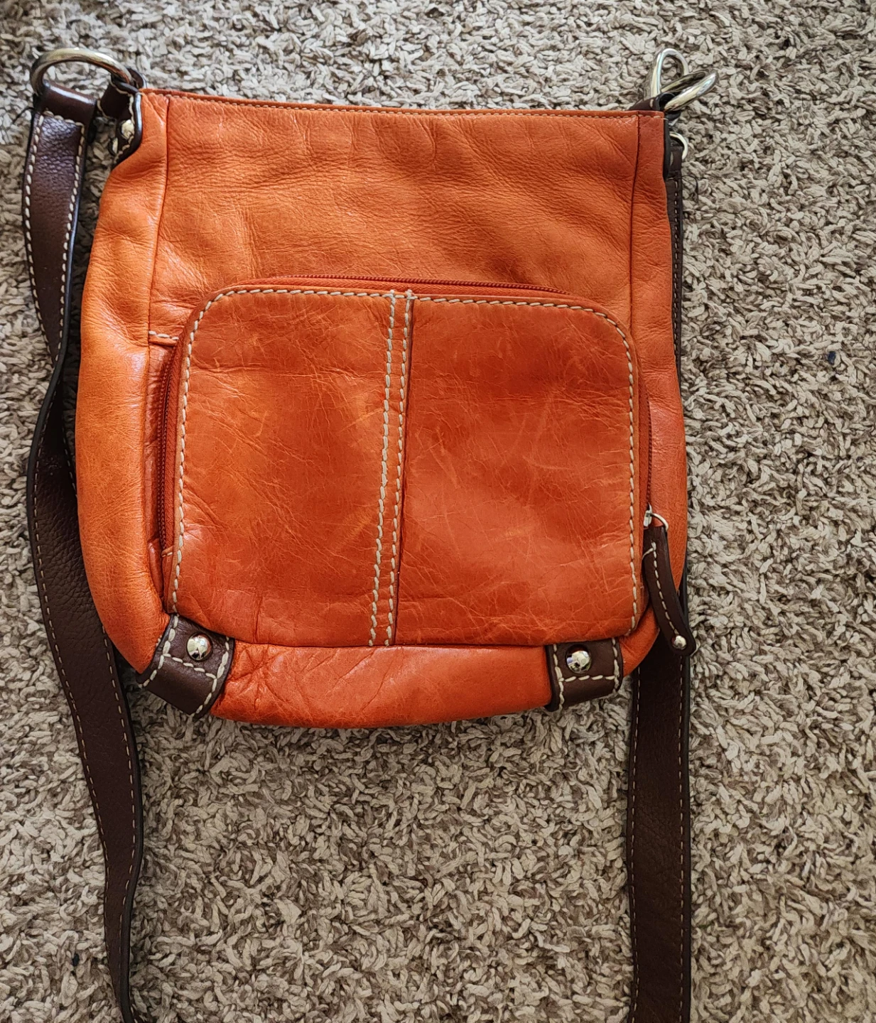 Orange Leather Crossbody Bag