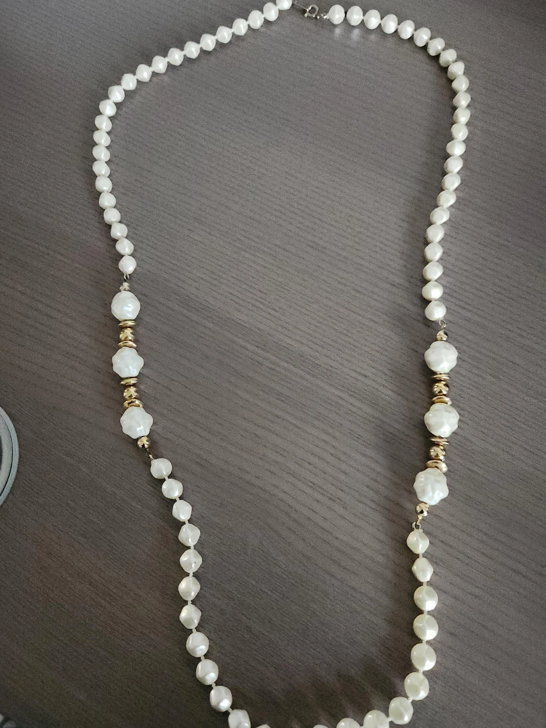 White Pearl Necklace with Gold Accents