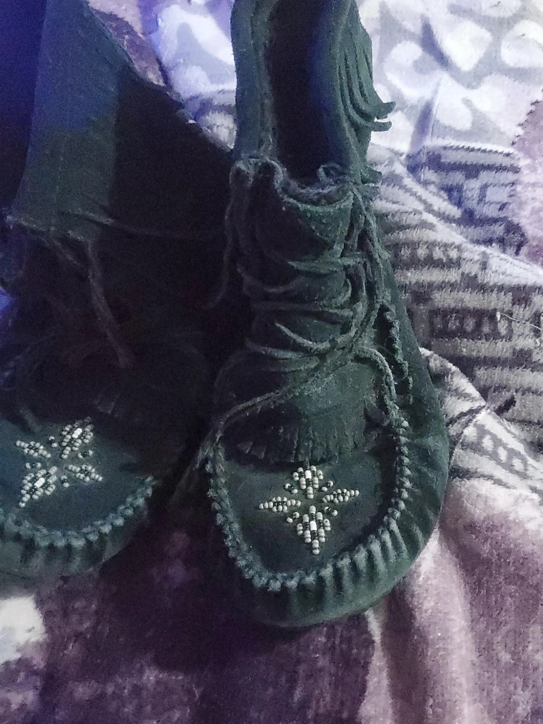 Dark Green Moccasins with Beaded Detail