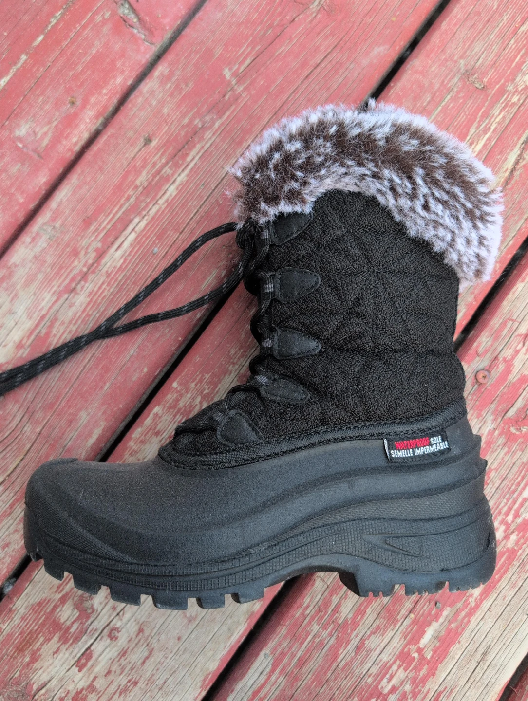 Black Winter Boots with Faux Fur Trim