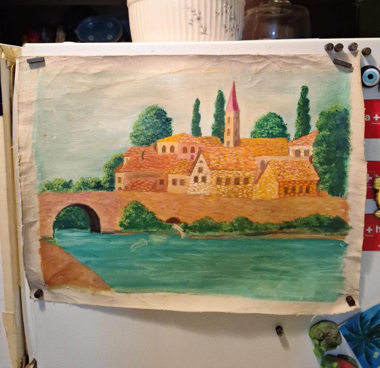 Original Oil Painting of European Village Landscape