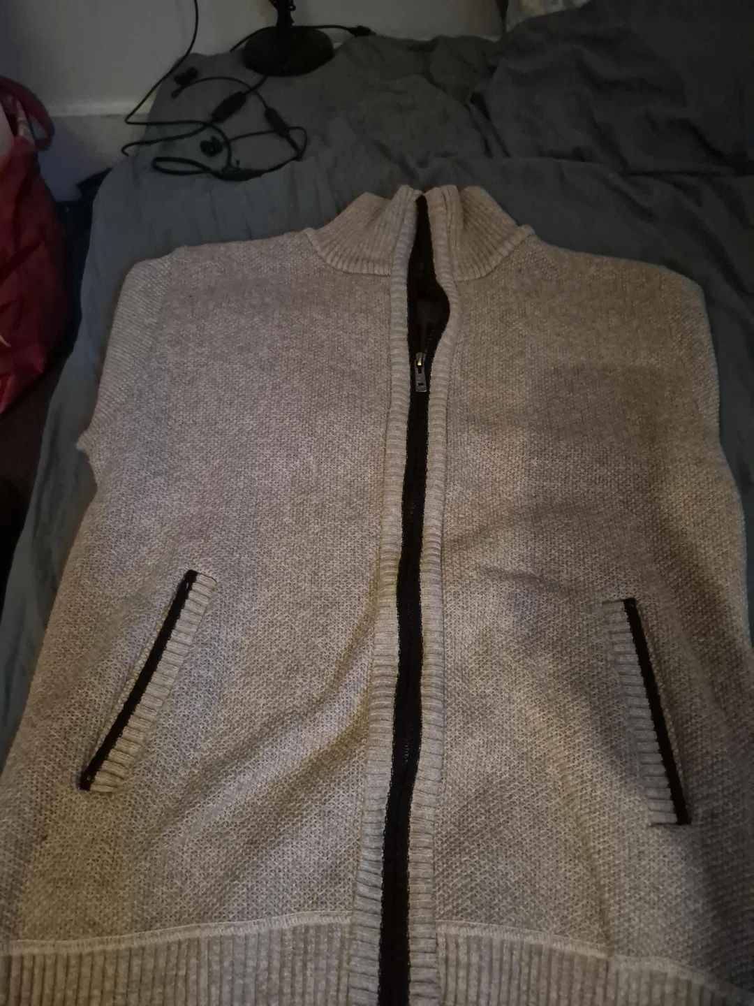Gray Zippered Knit Sweater
