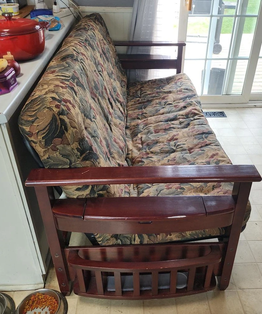 Wooden Futon Sofa Bed with Floral Pattern