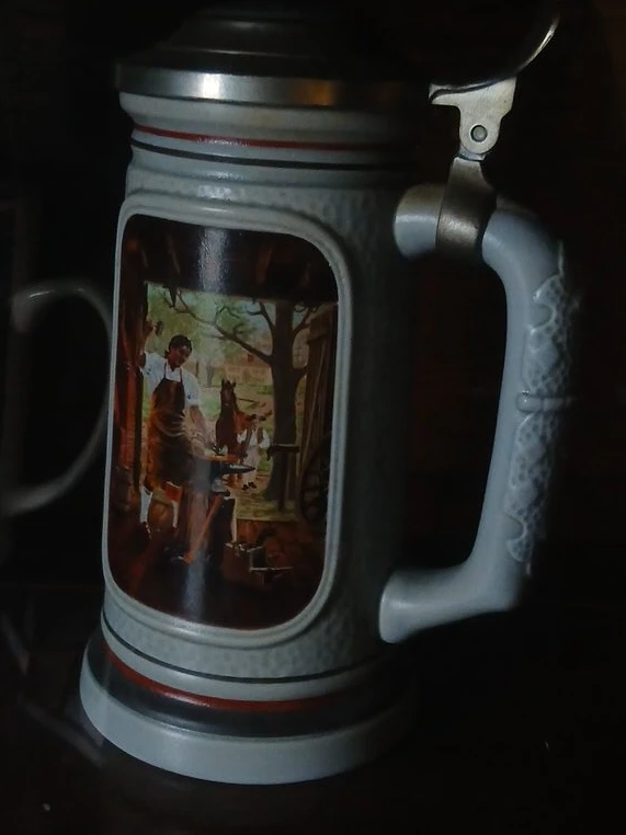 Vintage Ceramic Beer Stein with Blacksmith Scene