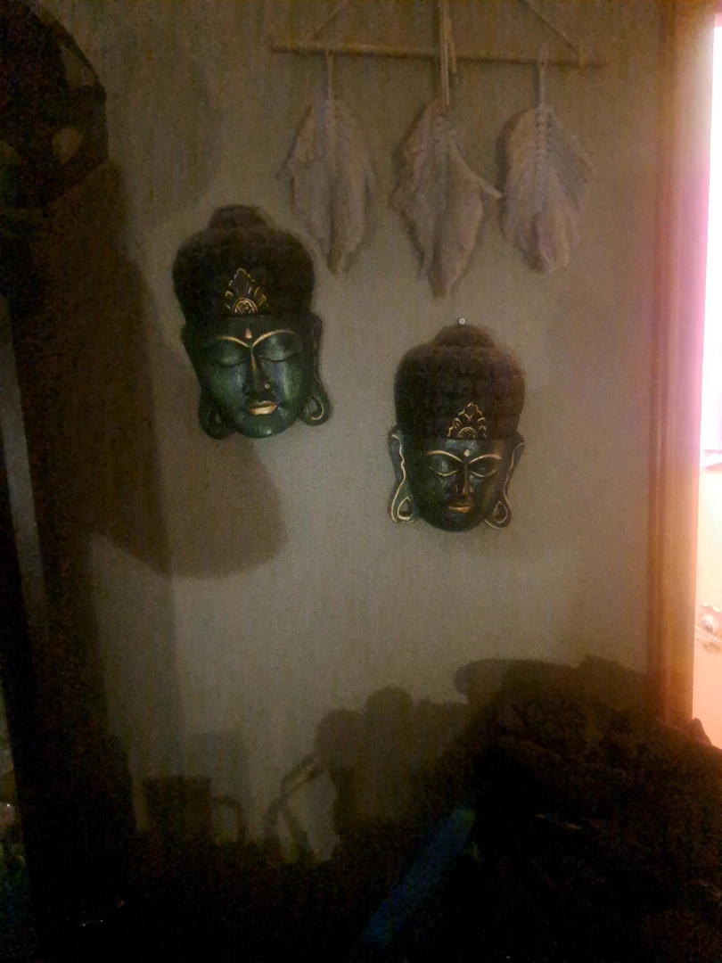 Set of 2 Green Buddha Face Wall Hangings