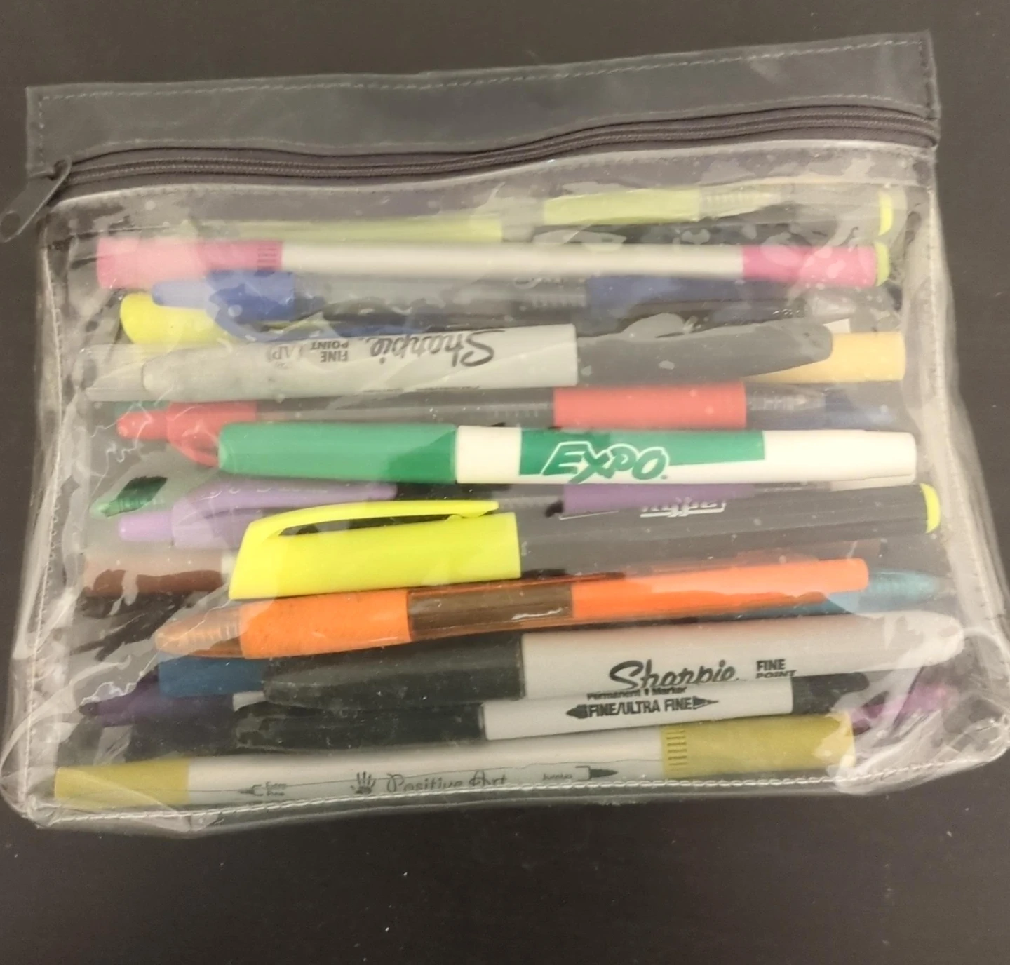 Assorted Markers and Pens in Clear Pouch