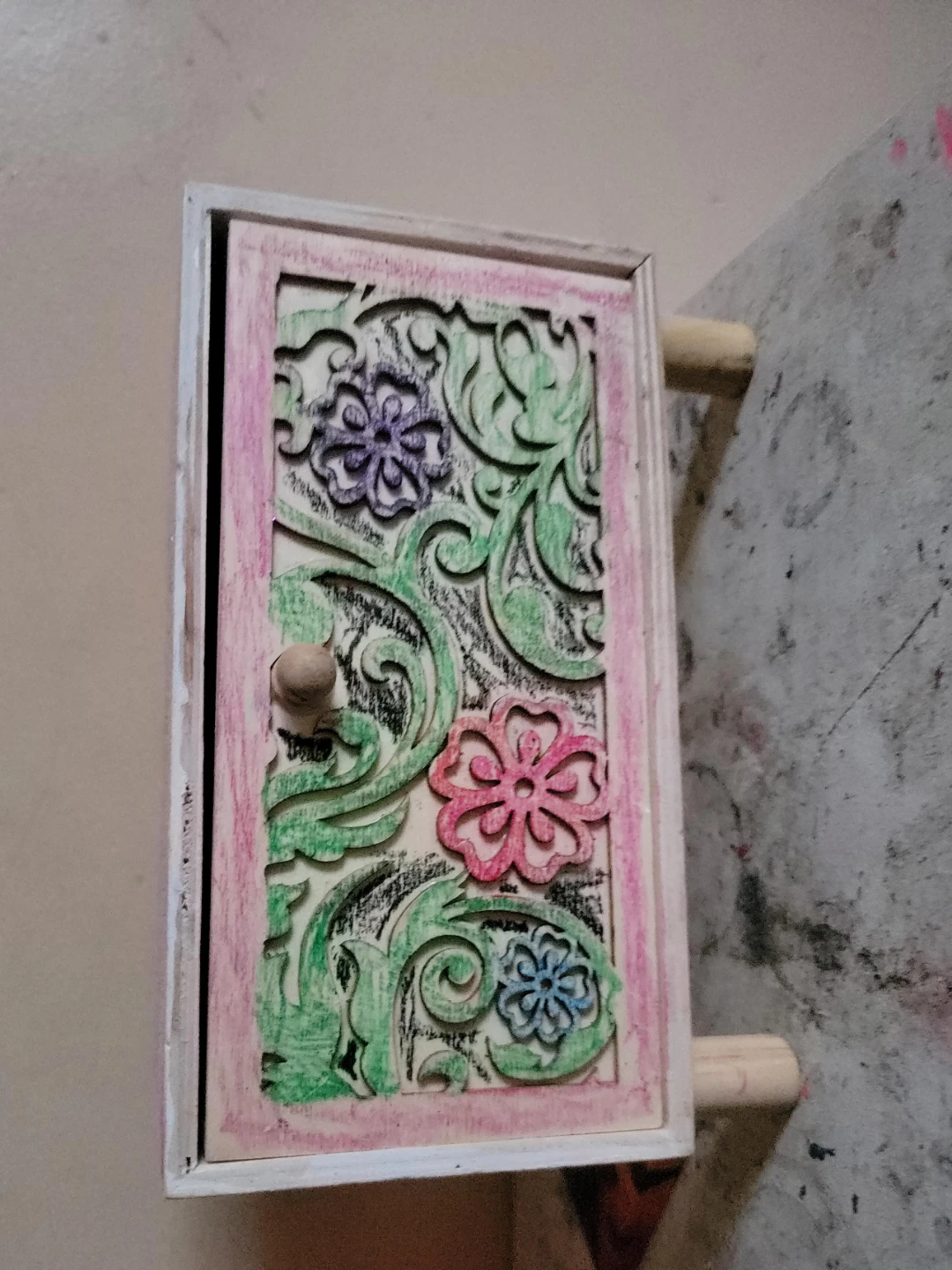 Carved Wooden Decorative Box with Floral Design