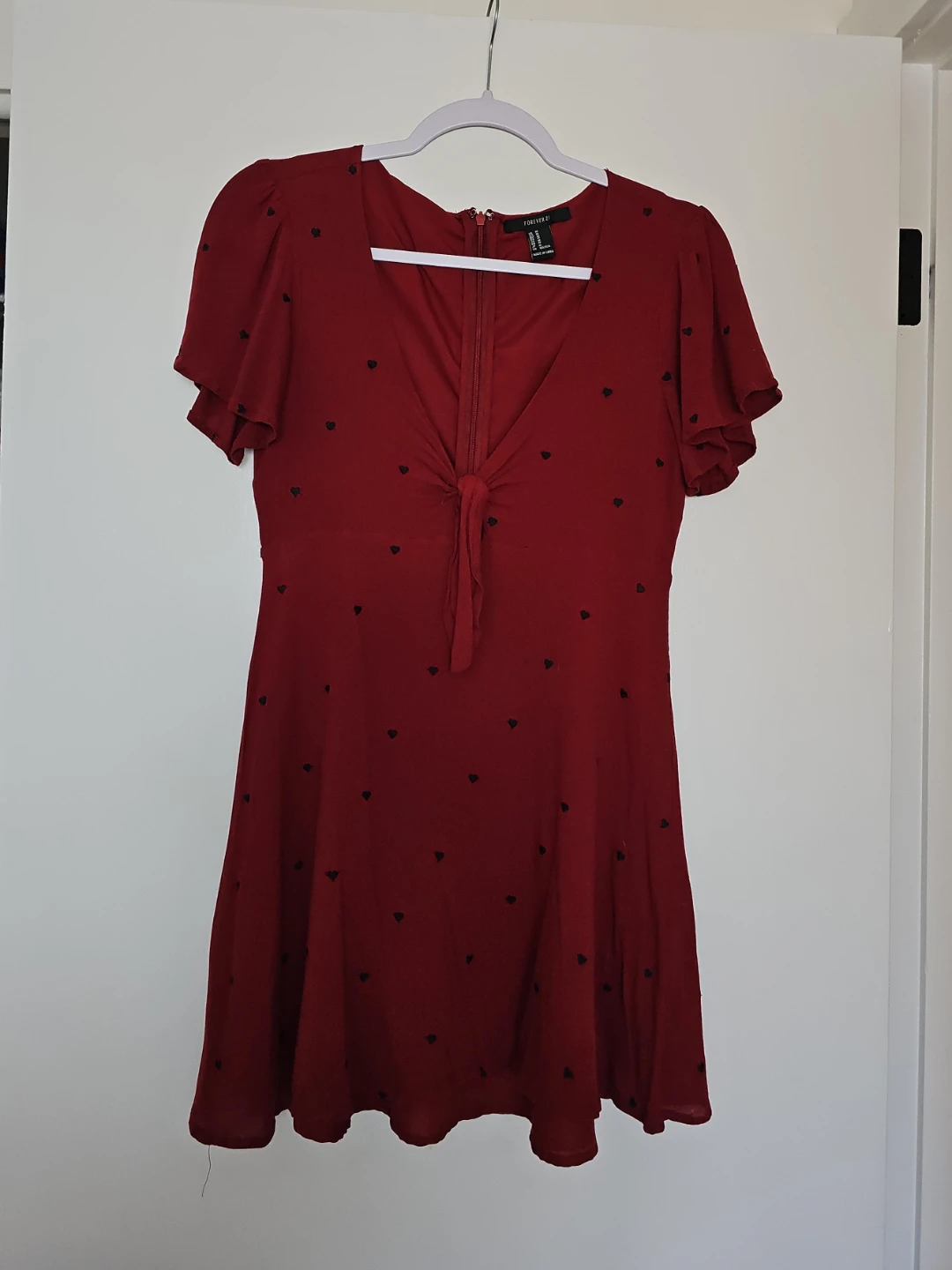 Forever 21 Red Heart Print Mini Dress with Tie Front