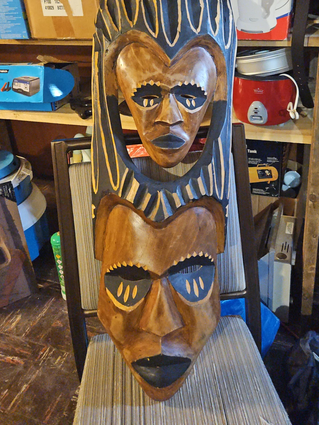 Hand Carved Wooden Double Face Mask Wall Decor