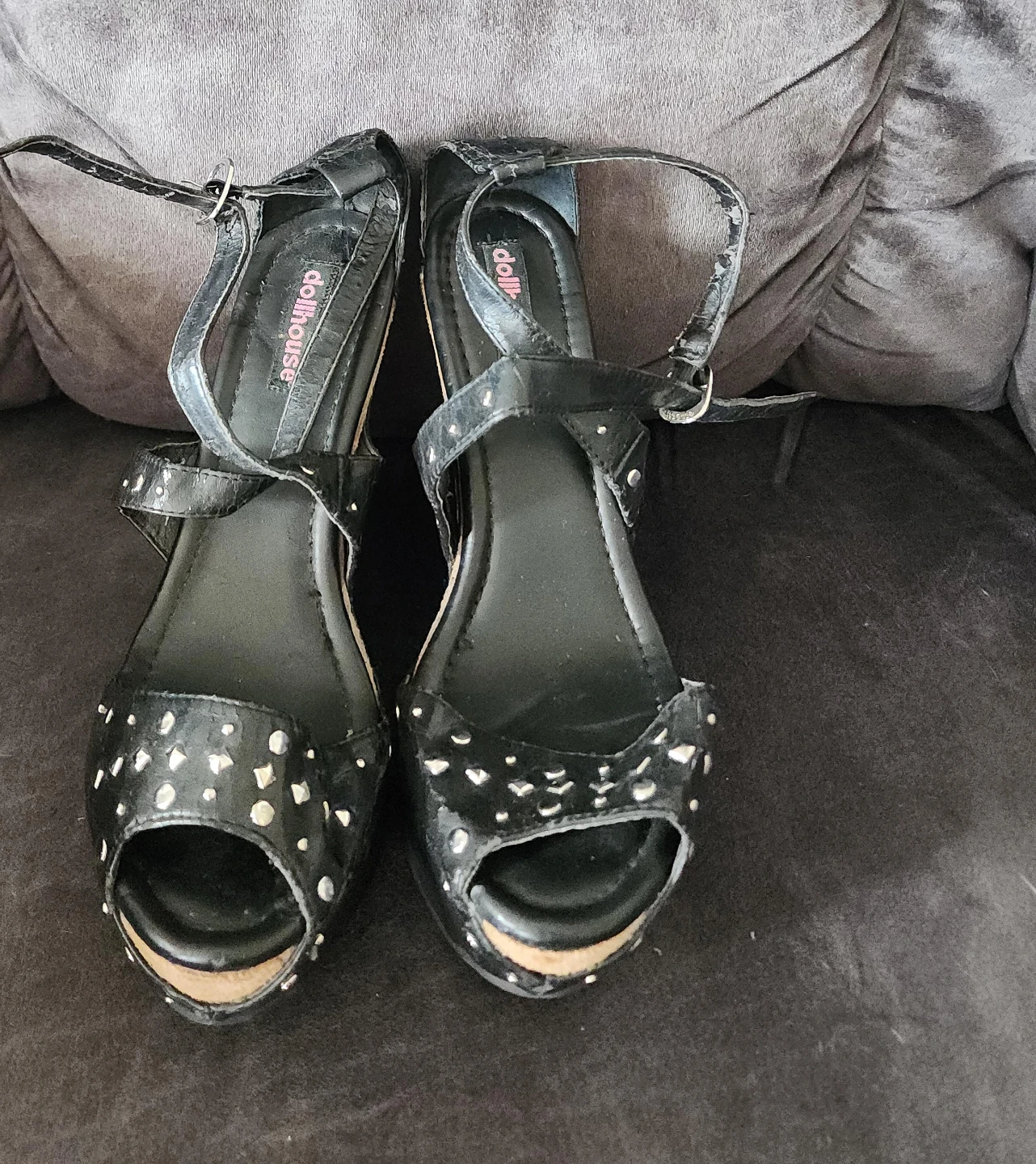 Dollhouse Black Studded Wedge Sandals