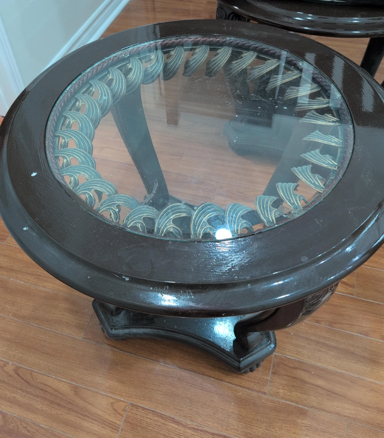Dark Wood Accent Table with Glass Top2 side table $90 both