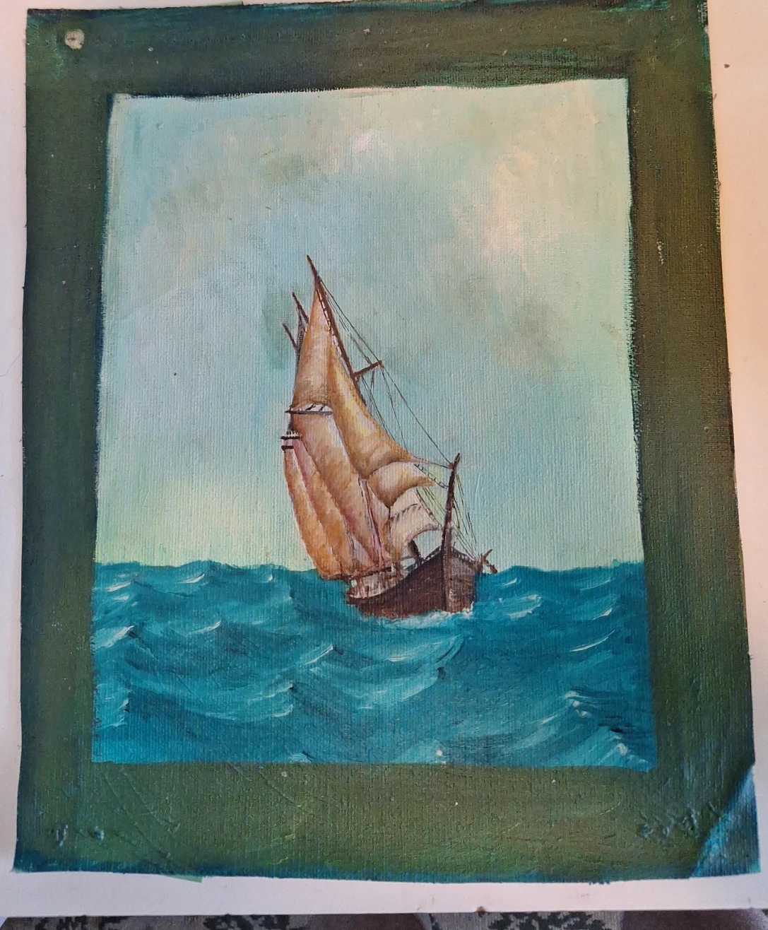 Vintage Oil Painting of a Sailing Ship