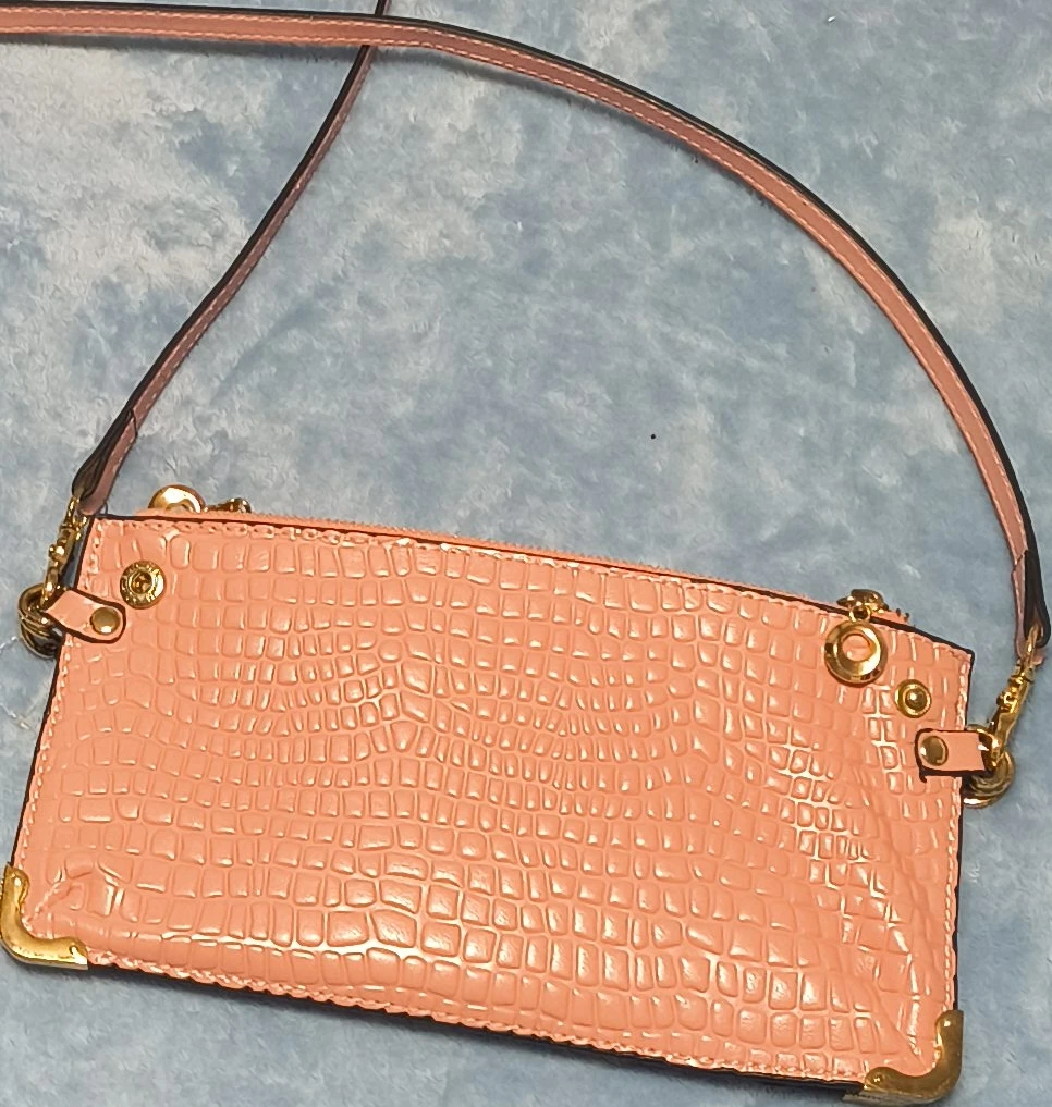 Pink Crocodile Embossed Crossbody Bag