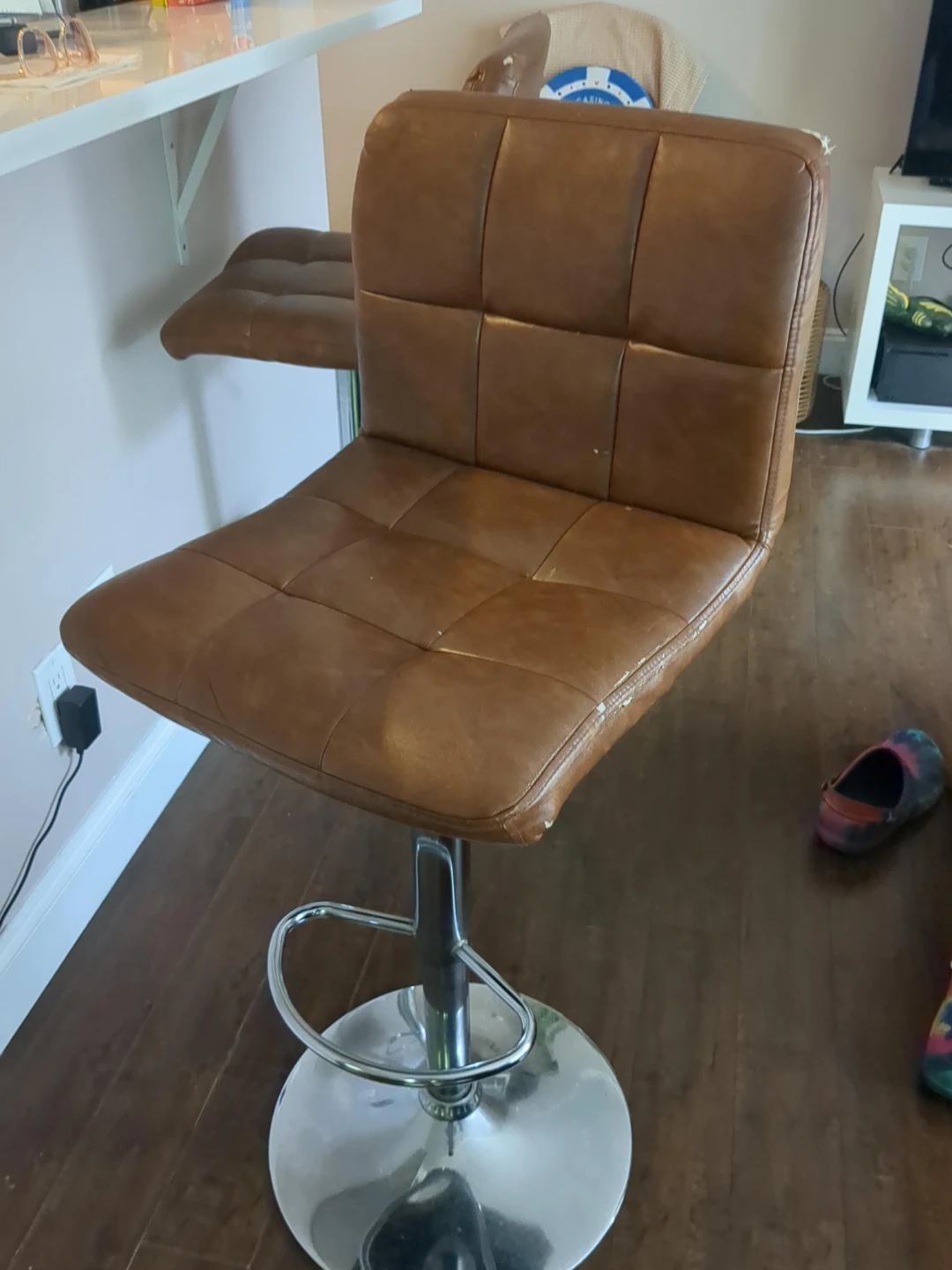 Brown Faux Leather Adjustable Bar Stools (Set of 2) - photo 2